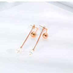 Rose Gold Dangle Wire Pearl Earrings