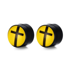 Stainless Steel Round Cross Earrings