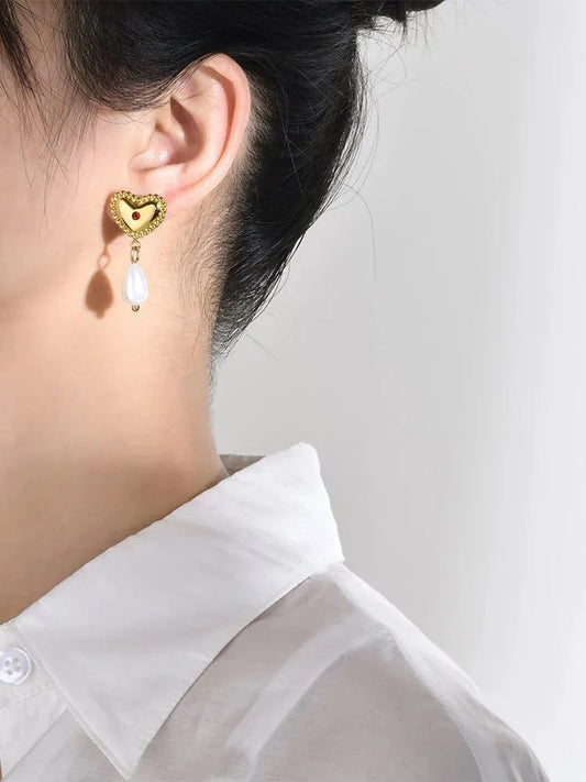 Steel Love Pearl Earrings for Women