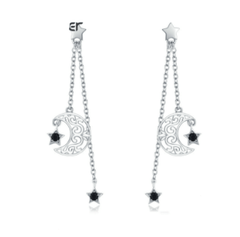 Silver Star and Moon Drop Earrings