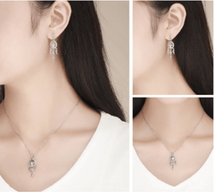 Silver Dream Catcher Pendant Necklace Jewelry Set