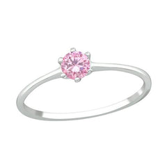 Silver Solitaire Pink Crystal Engagement Ring