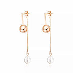 Rose Gold Dangle Wire Pearl Earrings