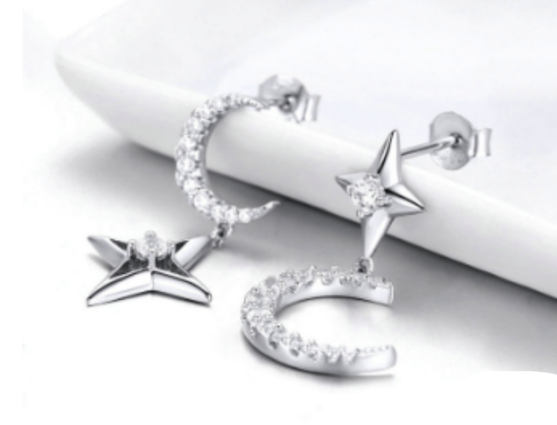 Silver Star and Moon Earrings