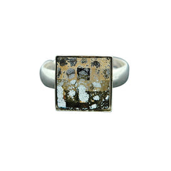 Sterling Silver Chessboard Gold Patina Ring