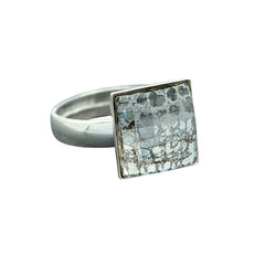 Sterling Silver adjustable ring with square Patina crystal in a chessboard-cut bezel setting