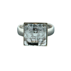 Sterling Silver Chessboard Patina Crystal Ring
