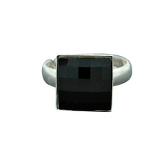Sterling Silver Chessboard Jet Crystal Ring