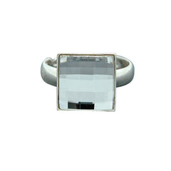 Sterling Silver Chessboard Crystal Adjustable Ring