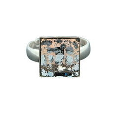 Sterling Silver Chessboard Rose Patina Crystal Ring