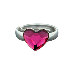 Sterling Silver Heart Fuchsia Pink Crystal Ring
