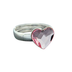 Sterling Silver adjustable heart ring with Rosaline pink crystal in a polished heart-shaped setting