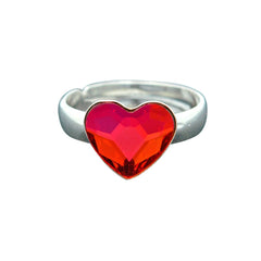 Silver Heart Light Siam  Red Ring