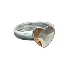 Sterling Silver adjustable heart ring with Light Silk crystal in a polished heart-shaped setting