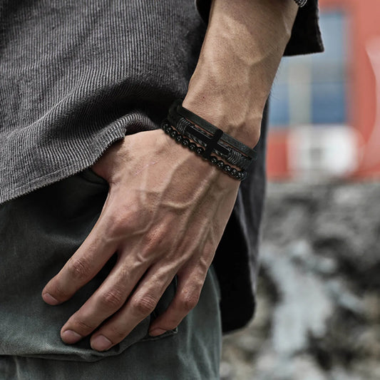 Leather Cross Bracelet