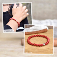 Sterling Silver Red Coral Swarovski Pearl Stretch Bracelet
