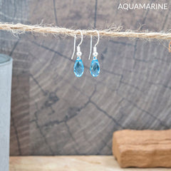 Sterling Silver Aquamarine Crystal Teardrop Earrings