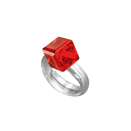 Silver Light Siam Cube Stone ring