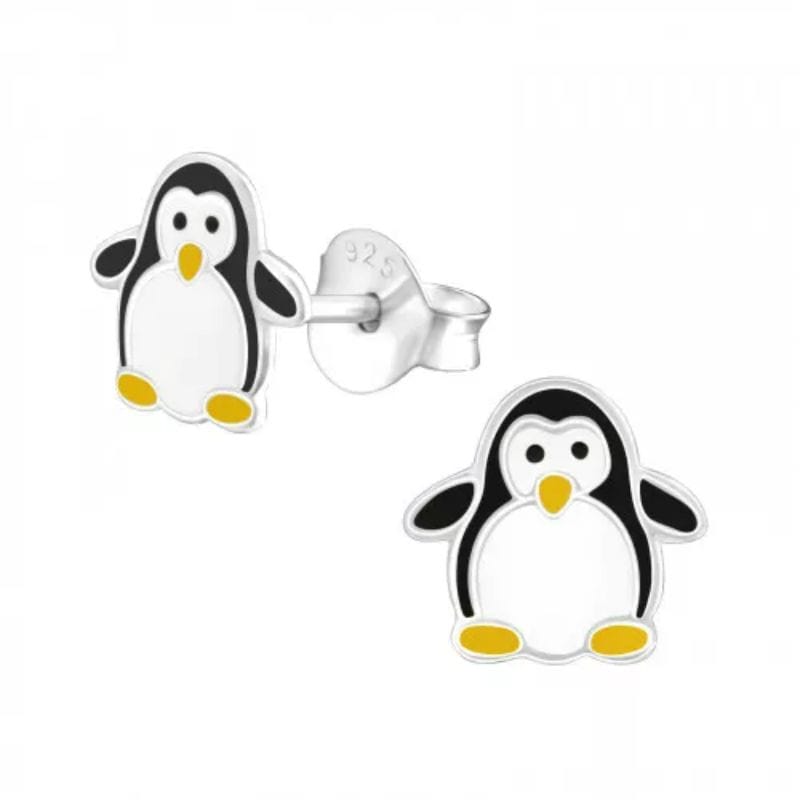 Kids Silver Penguin Ear Studs