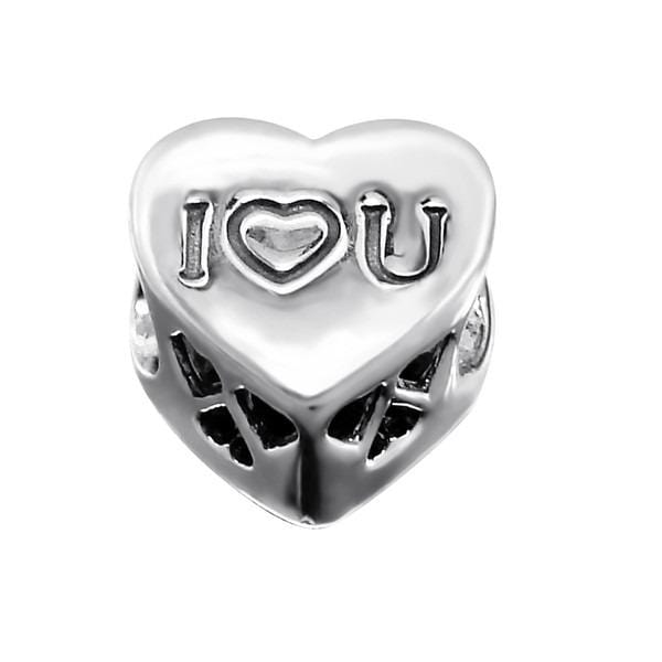 Silver Heart I Love You Crystal Charm Bead