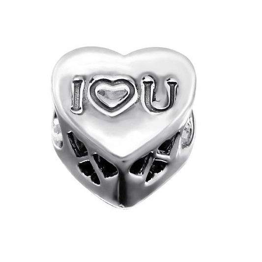 Silver Heart I Love You Crystal Charm Bead