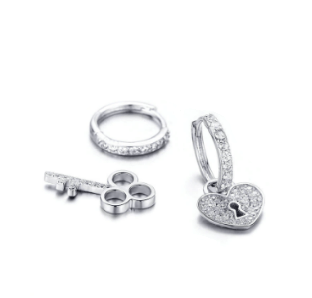 Silver Lock and Key Earrings