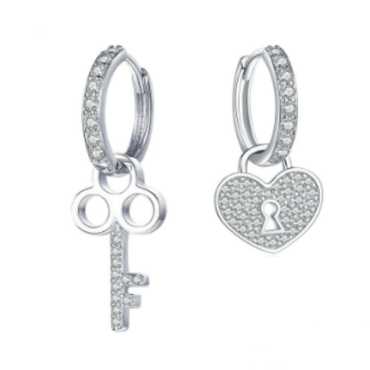 Silver Lock and Key Earrings