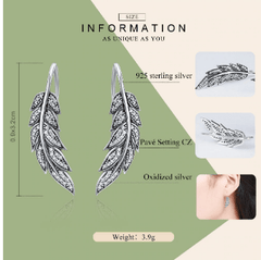 Silver Feather Drop Earrings