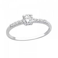 Affordable 925 sterling silver engagement ring with a 4 mm round cubic zirconia centre, stone-set band and US sizes 5–9, available in Australia.