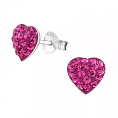 Silver Heart Crystal Ear Studs