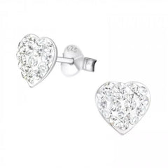 Silver Heart Crystal Ear Studs