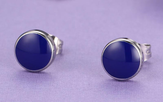 Mens Blue Stainless Steel Stud Earrings
