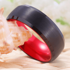 Tungsten Black Red Wedding Ring
