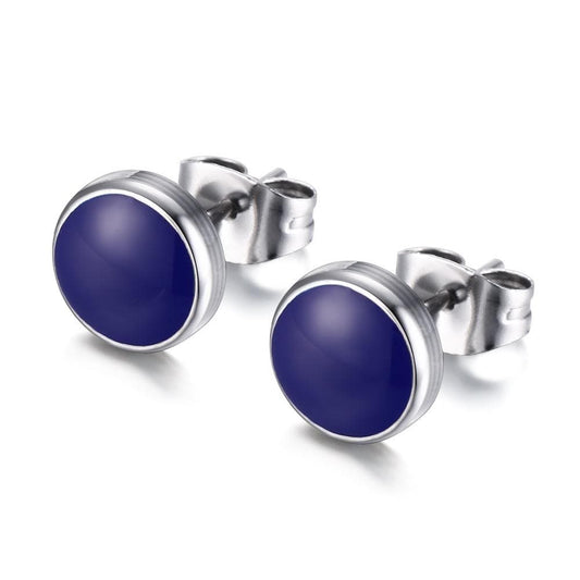 Mens Blue Stainless Steel Stud Earrings