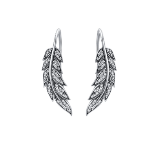 Silver Feather Drop Earrings