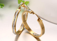 Stainless Steel Cz Gold Hoop Earrings