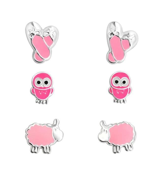 Silver Pink earrings  Set for Kids