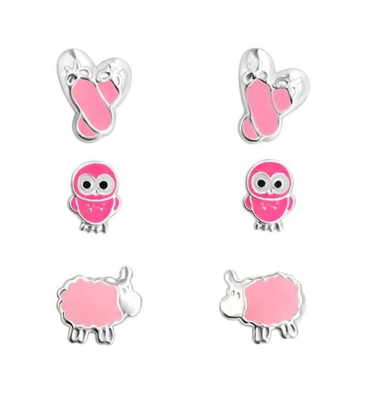 Silver Pink earrings  Set for Kids