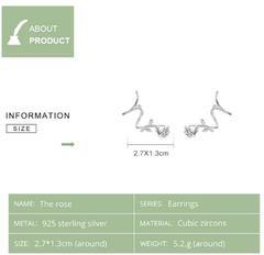 Silver Rose Stud Earrings Clips