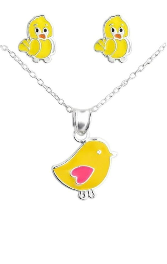 Silver Chicken Earrings Set for Kids