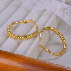 Steel Big Threaded Hoop Earrings