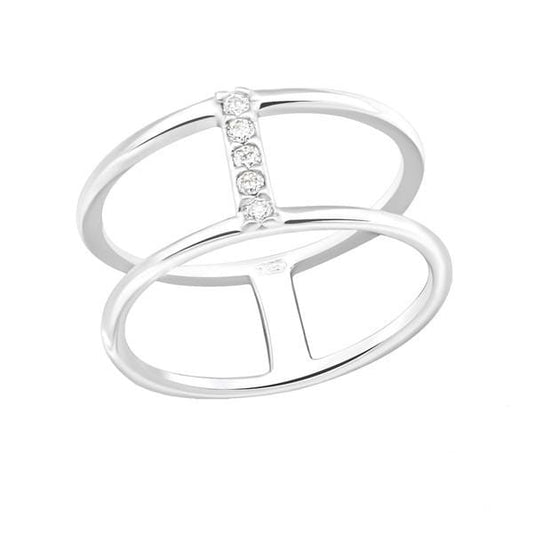 Silver Dual Band Zirconia Midi Ring