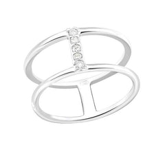 Silver Dual Band Zirconia Midi Ring
