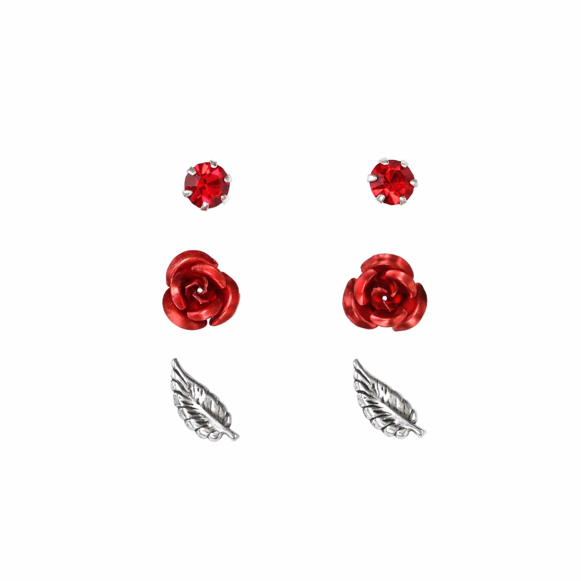 Silver Rose Earrings Set