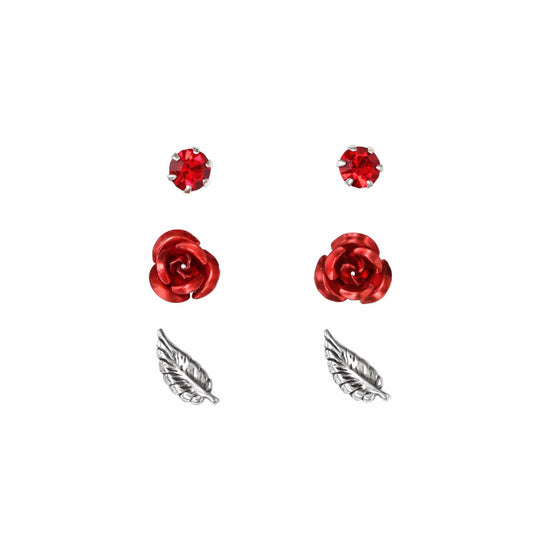 Silver Rose Earrings Set