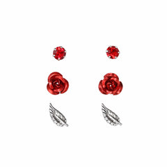 Silver Rose Earrings Set