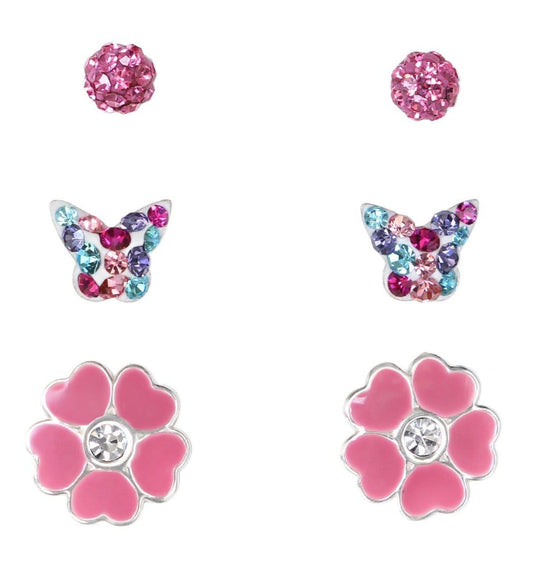 Silver Butterfly Earrings  Set for Kids