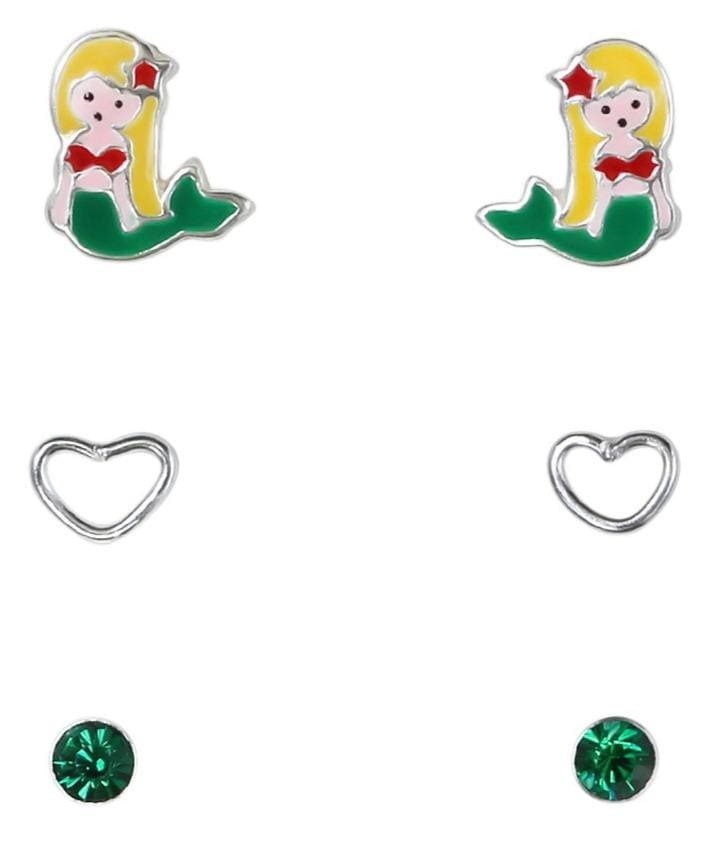 Silver Mermaid Earrings Set for Kids