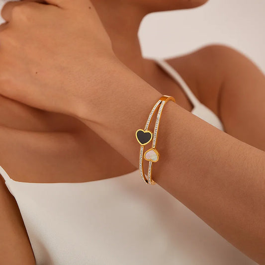 Steel Sparkling Black & White Heart Bracelet