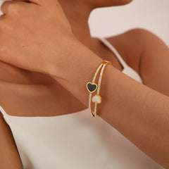 Steel Sparkling Black & White Heart Bracelet